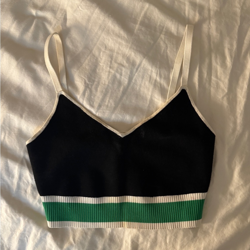 Alice + Olivia Black and Green Ribbed Crop Camisole